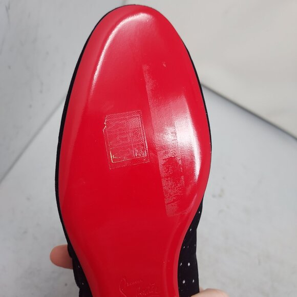 Christian Louboutin Black Velvet Bejeweled Sweet Jane Buckle Flat Shoe - Picture 11 of 12